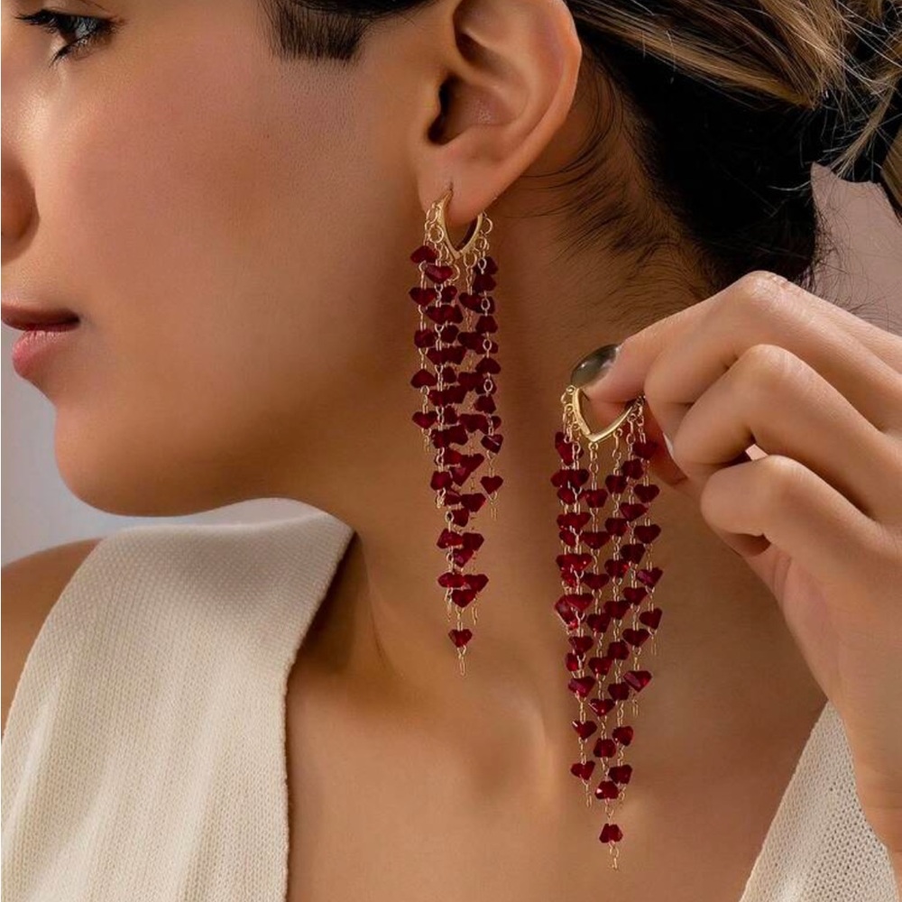 Gold-Tone Gold and Red Crystal Dangle Earrings